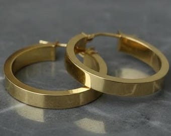 14K Yellow Gold Hoop Earrings: Wide Band, Bold Jewelry (24mm)