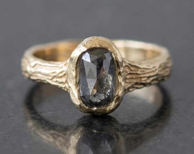 Featured listing image: 10K Gold Black Vintage Cut Diamond Ring, Textured Handmade Engagement Ring, Size 6.5