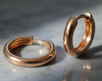 14K Rose Gold Huggie Earrings: Minimalist Leverback Hoops
