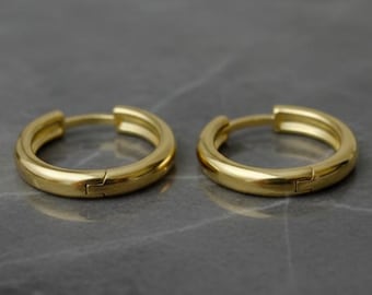 14K Yellow Gold Huggie Earrings: Minimalist Leverback Hoops