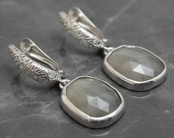 Sterling Silver Aquamarine Earrings: Rose Cut Gemstone Dangle Earrings
