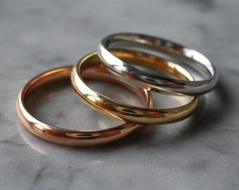 14K Gold Wedding Band, Classic Minimalist Ring, Rose, White, Yellow Gold