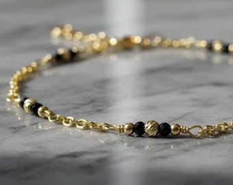 14K Gold Black Spinel Bracelet - Beaded Fine Jewelry