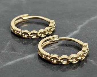 14k Gold Chain Texture Huggie Hoop Earrings - 13mm