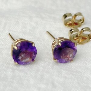 14K Gold Amethyst Stud Earrings: February Birthstone, 6mm Gemstone