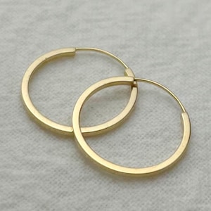 14K Yellow Gold Endless Hoop Earrings, 10mm Tiny Gold Hoops, Thin Real Gold Earrings, Dainty Minimalist Jewelry, Solid Gold Sleeper Hoops