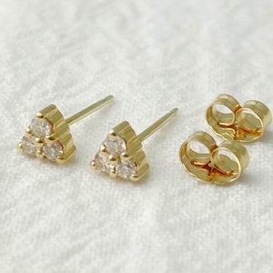 14K Gold Triangle Diamond Stud Earrings: Dainty Geometric Design