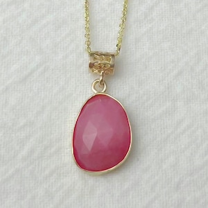 14K Gold Pink Opal Necklace: Rose Cut Gemstone Pendant