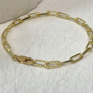 14K Yellow Gold Paperclip Bracelet: Minimalist Solid Gold Chain