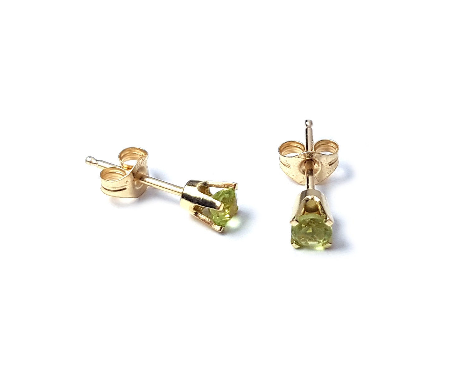 Gold Peridot Tiny Stud Earrings Baby Jewelry Second Piercing