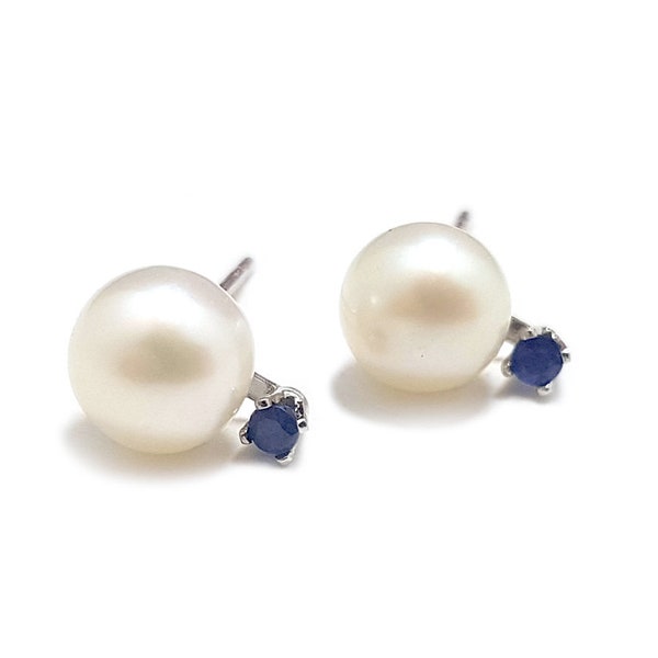 Pearl, sapphire & diamond earrings main image 1