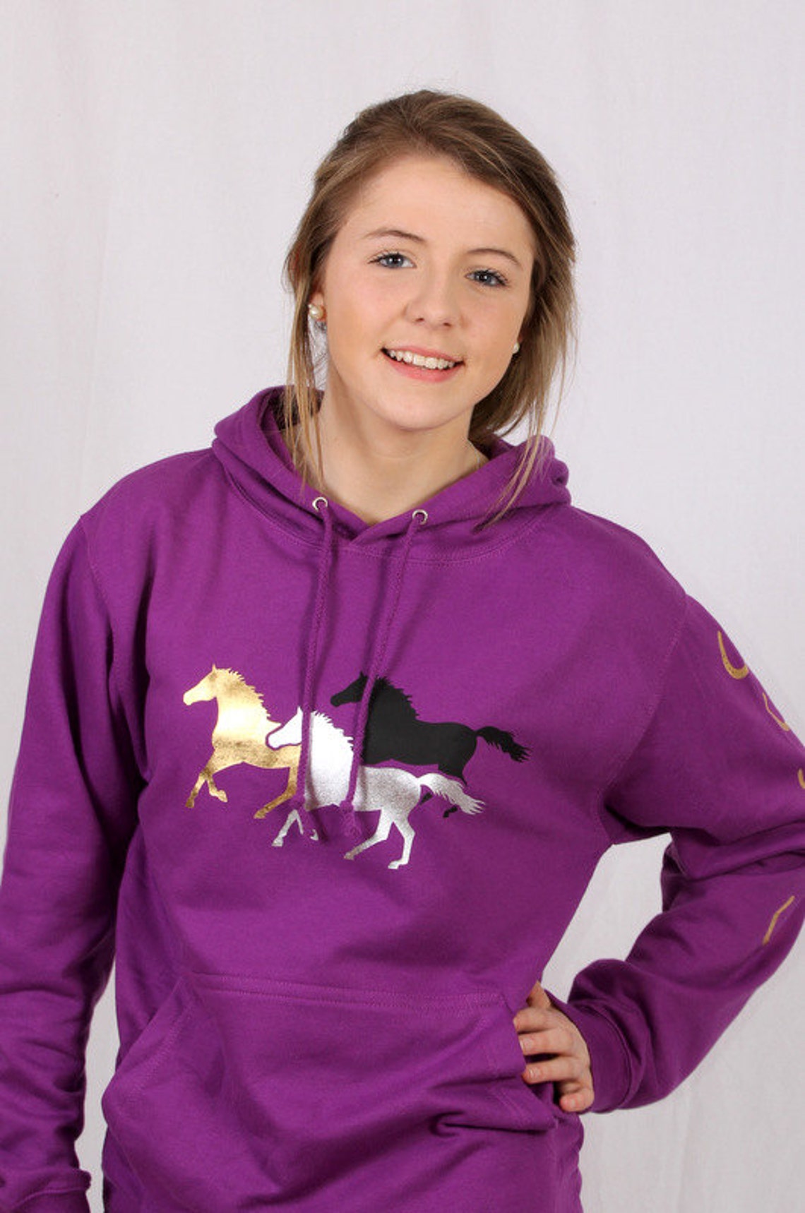 Horse Hoodie Galloping Horses Sweatshirt Etsy UK