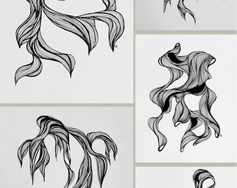 Abstract line ink drawings - black and white