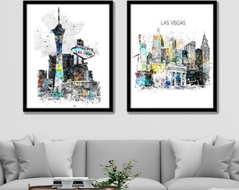 Las Vegas Skyline Watercolor Print: Nevada Travel Art