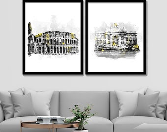 Rome Watercolor Art, Ancient Rome Print, Italy Painting, Architecture, Home Decor, Wall Art