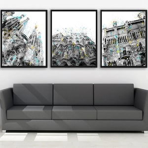 Barcelona, Spain, Barcelona Print, Sagrada Familia, Gaudi, Travel, Architecture, Skyline, Wall Art, Home Decor, Watercolor, Art Print