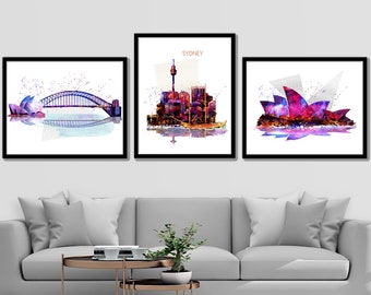 Sydney Watercolor Print, Skyline Poster, Harbour Bridge, Opera House, Australia, Melbourne, Cityscape, Travel Painting, Home Decor, Wall Art