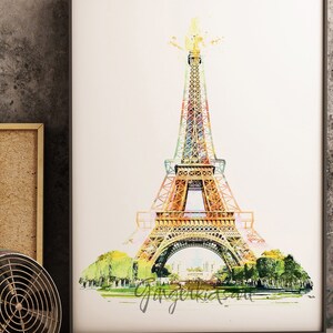 Eiffel Tower, Paris Skyline, France, French, Paris Wall Art, Travel, Paris Print, Poster, Painting, Europe, Watercolor, Art Print - 1196
