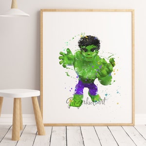 Bebé Hulk, Acuarela, Impresión de arte, Vengadores, Cartel de la película, Superhéroe, Cómic, Marvel, Vengadores, Arte de pared, Decoración del hogar, Decoración de la habitación de los niños - 1189