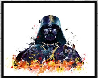 Darth Vader, Star Wars art, impression de Star Wars, Jedi, R2D2, Darth Vader art, affiche de film, aquarelle, impression d’art, art mural, décor de chambre enfants