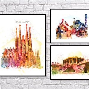 Barcelona, Spanien, Barcelona-Druck, Sagrada Familia, Gaudi, Reise, Architektur, Skyline, Wandkunst, Wohnkultur, Aquarell, Kunstdruck