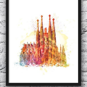 Sagrada Familia, Watercolor Print, Skyline, Travel, Spain, Barcelona ...