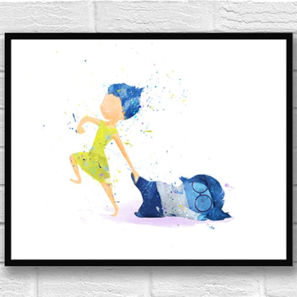 Inside Out Watercolor Print Joy Sadness Art Movie Poster Watercolor Painting Wall Art Home Decor Kids Room Nursery Gift Idea - 519