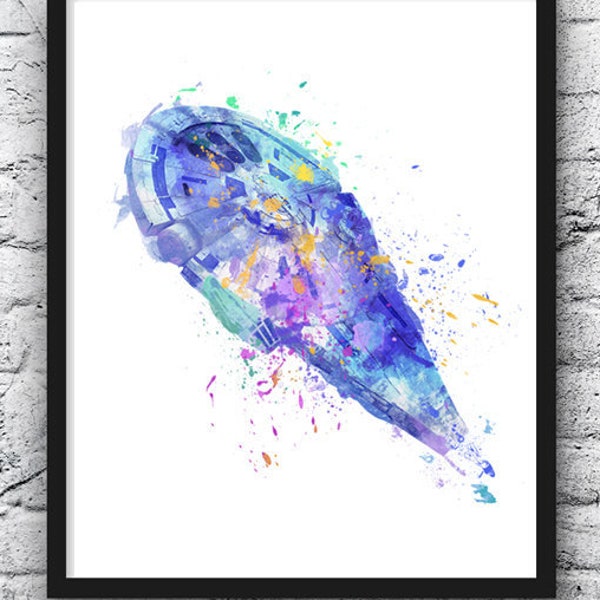 Millennium Falcon, Star Wars, Watercolor, Art Print, Han Solo, Chewbacca, Movie Poster, Kids Room Decor, Home Decor, Star Wars Wall Art -850