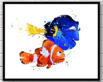 Finding Nemo, Watercolor, Art Print, Finding Nemo Art, Nemo, Dory, Kids Room Decor, Fish, Sea, Wall Art, Home Decor, Nursery Decor - 139-1