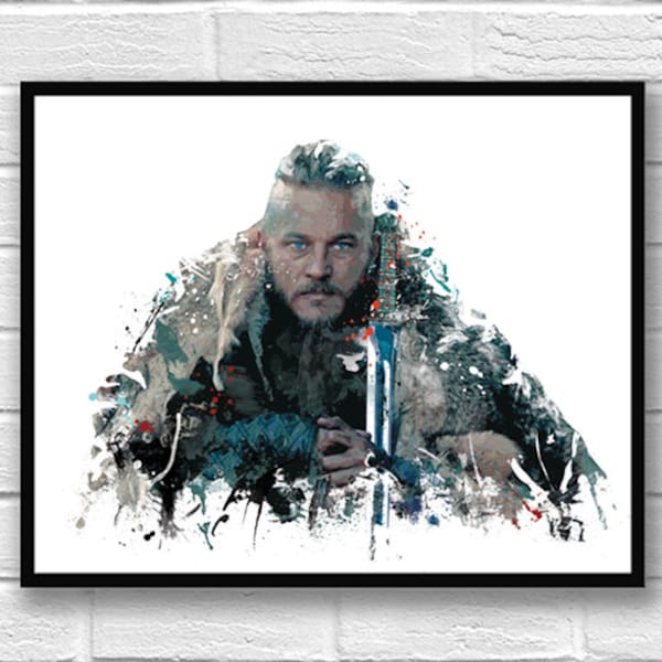 Ragnar Lothbrok Watercolor Print, Vikings Art, King Ragnar, Movie Poster, Warrior History, Mythological, Wall Art, Home Decor, Fan Art - 713