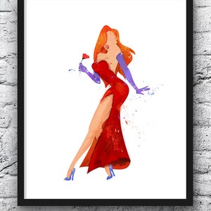 Jessica Rabbit, Acuarela, Impresión de arte, Roger Rabbit, Vestido de Jessica Rabbit, Cartel de la película, Decoración del hogar, Decoración de la habitación de los niños, Decoración de la guardería - 514
