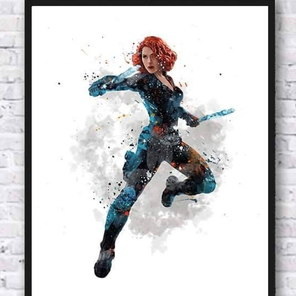 Black Widow Watercolor Print, Avengers Art, Comic, Civil War, Painting, Movie Poster, Wall Art, Home Decor, Kids Room Decor, Nursery - 539-1