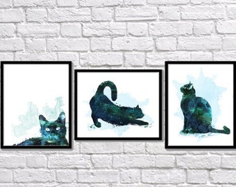 Cat Watercolor Art, Black Cat, CatPrint, Home Decor, Painting, Wall Art, Cat Lover Gift, Animal, Pet