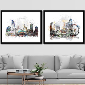 Chicago, Aquarel Art, Skyline, Chicago Poster, Fotografie, USA Print, Chicago Wall Art, Home Decor