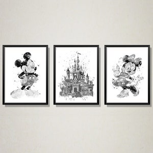 Mickey Mouse, Minnie Mouse, Orejas De Mickey, Minnie, Acuarela, Impresión De Arte, Castillo, Póster De Película, Decoración De Guardería, Decoración De Habitaciones Infantiles, Arte Mural