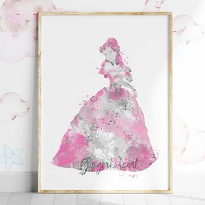 Belle Watercolor Print, Beauty and the Beast, Disney Art, Movie Poster, Wall Art, Home Decor, Kids Room Decor, Girl Nursery Decor - 358-1
