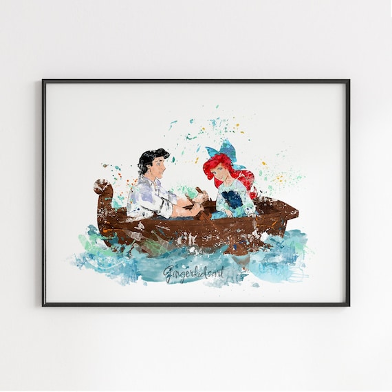 Disney　アリエルとエリックの限定アート作品 アリエル姫とエリック王子のアートプリント：人魚姫の水彩画 790
