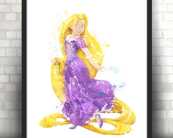 Rapunzel Watercolor Print, Art Print, Tangled, Flynn Rider, Movie Poster, Wall Art, Home Decor, Kids Room Decor, Nursery Art  - 675
