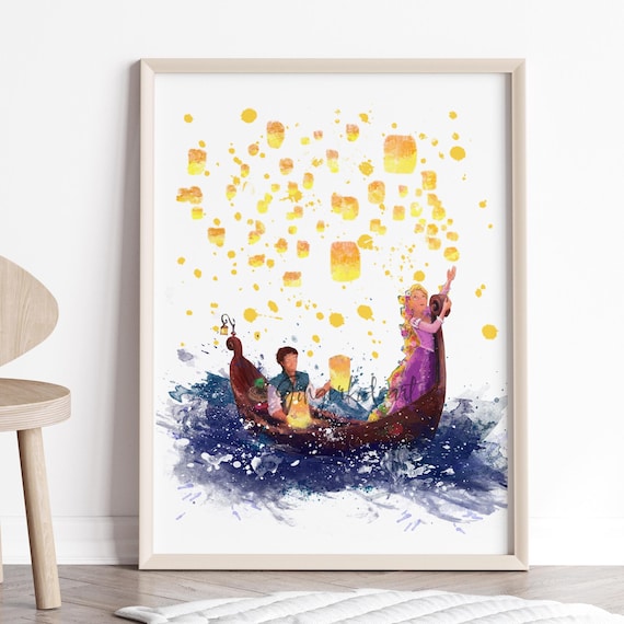 ラプンツェル 塔の上のラプンツェル 水彩画アートプリント：フリン