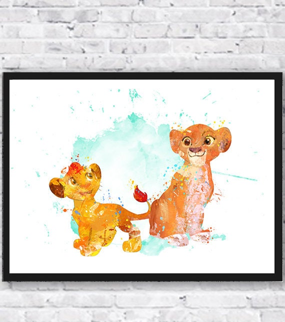 Lion King poster watercolor cartoon Simba painting wall art picture children's r Lion King poster watercolor cartoon Simba painting wall art picture children's r