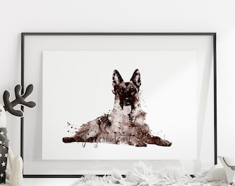 German Shepherd Watercolor Art Print: Giclée Dog Painting