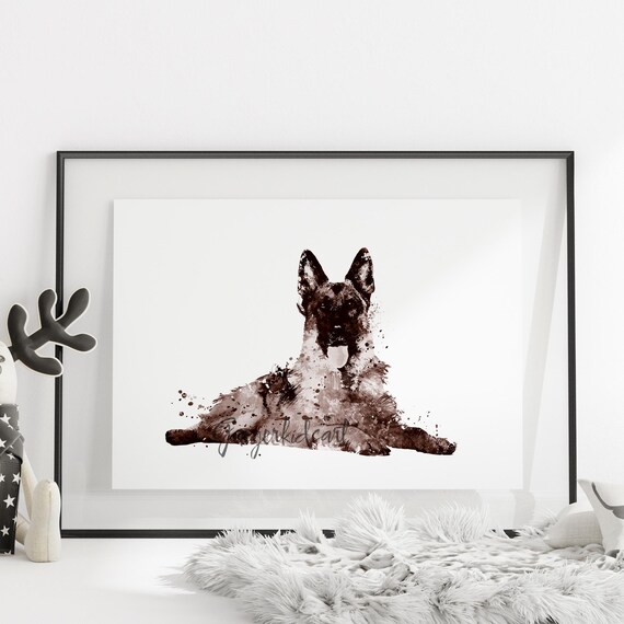 ジャーマンシェパードの水彩画アートプリント：ジクレー版画の犬