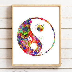 Yin Yang, Watercolor, Yoga, Art Print, Yoga Poster, Om, Meditation, Hamsa, Buddha, Lotus Flower, Mandala, Home Decor, Wall Art - 408