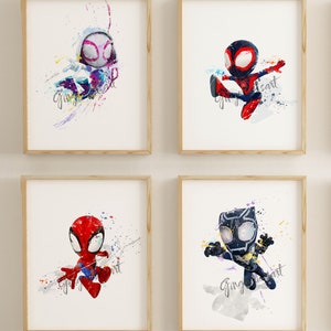 Bebé superhéroe, Spidey, acuarela, superhéroe, impresión artística, Spider Man, Hulk, arte de pared de superhéroe, Marvel, decoración de habitación infantil, póster de película