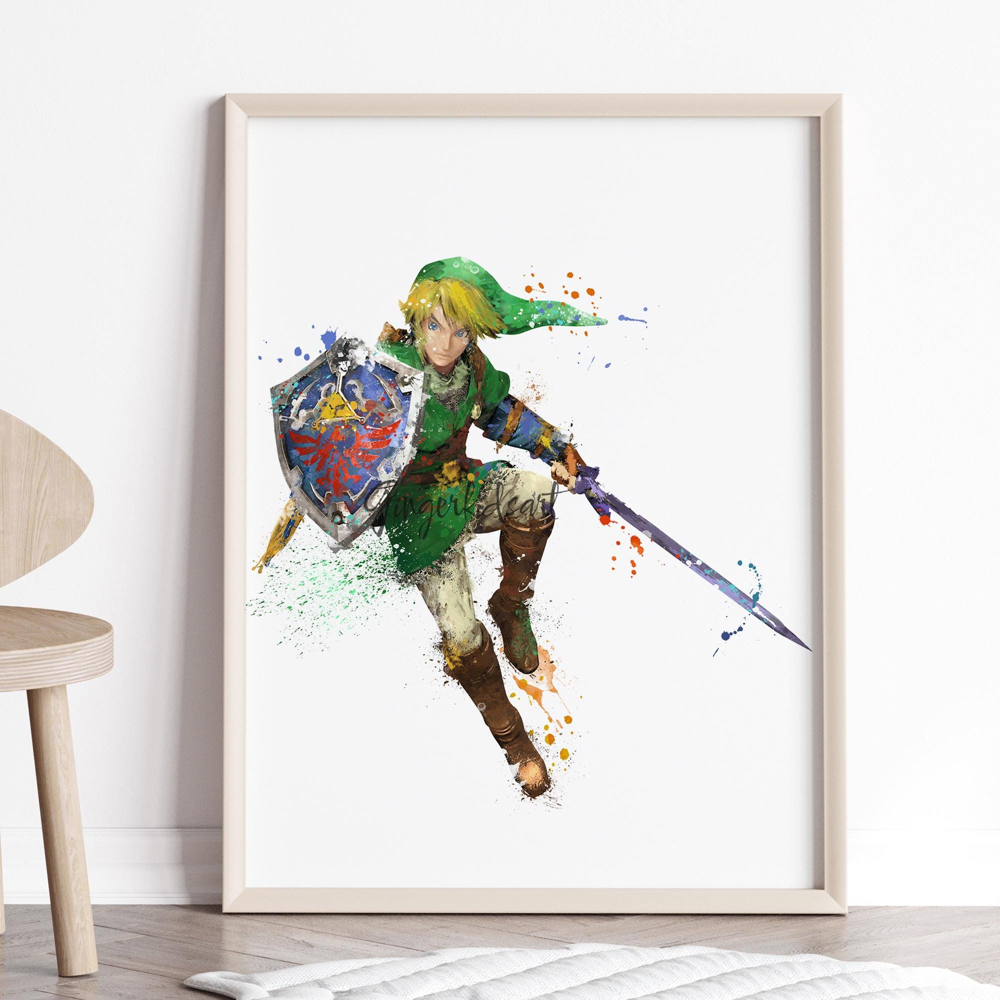 絵画 Zeldam SR2000 #001 Zelda Art Print: Link, Breath of the Wild Watercolor Poster 1006