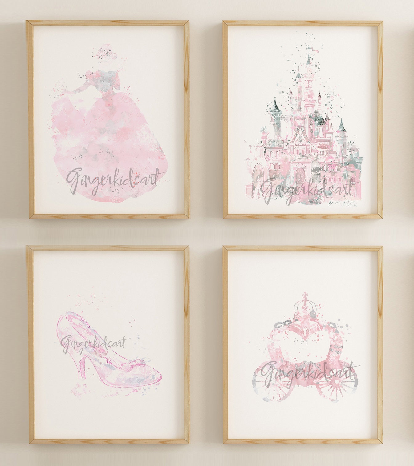 Cinderella Watercolor Art, Princess Print, Castle, Carriage, Shoe, Wall Art, Kids Room Decor, Nursery Decor  448-N 568-N 572-N 689-N