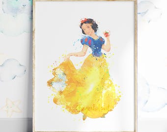 Snow White Watercolor Print, Fairy Tale Decor for Kids Room or Nursery 501