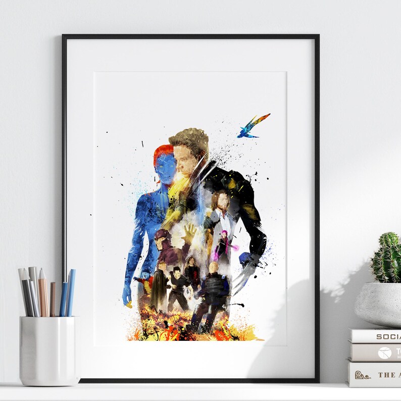X-Men aquarel kunstafdruk: Wolverine, Magneto, Xavier - superheldenfilmposter afbeelding 3