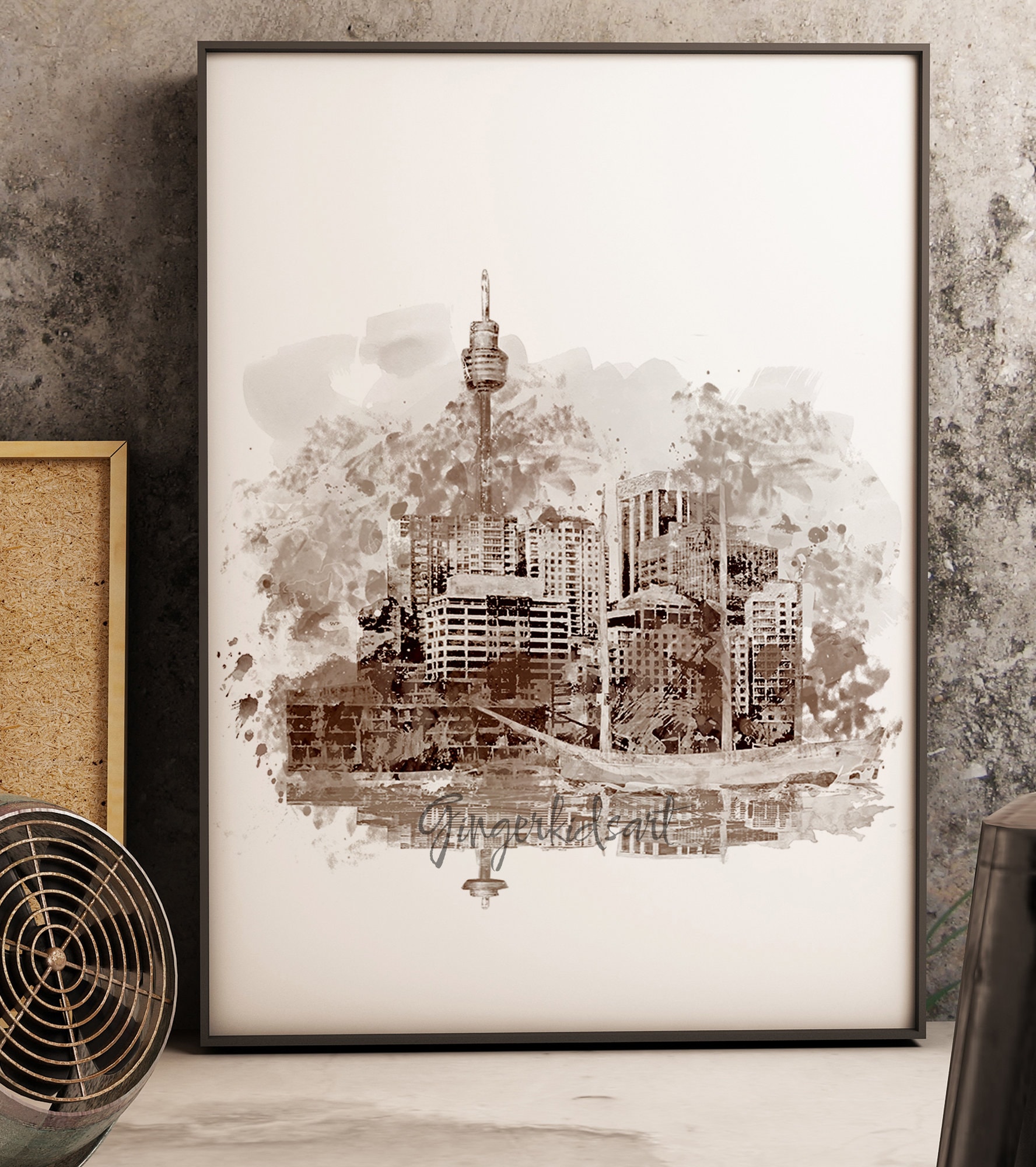 シドニーのスカイライン水彩画：オーストラリアの都市景観ウォール