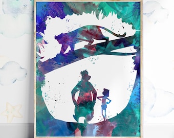 The Jungle Book Watercolor Print: Mowgli and Baloo, Nursery Decor 188